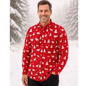 Denim & Flower Ricky Singh Men's Size L Red Festive Holiday Button-Up Shirt # D